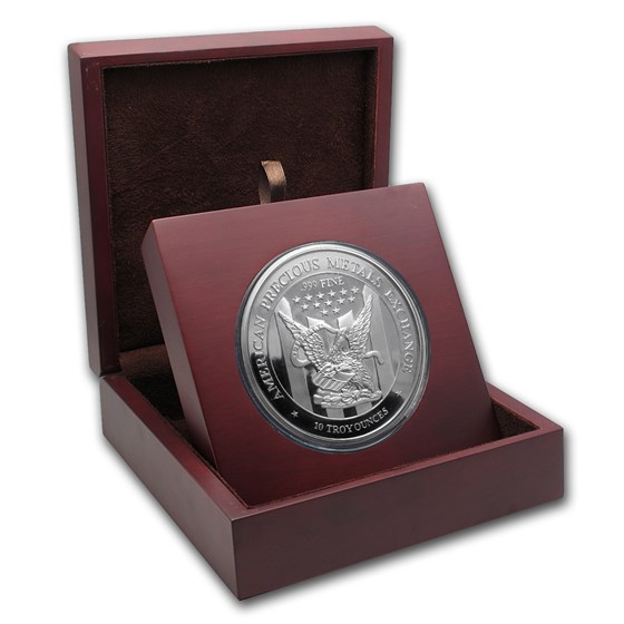 APMEX Wood Gift Box - 10 oz Silver Round APMEX (88.6 mm) APMEX Wood Gift Box - 10 oz Silver Round APMEX (88.6 mm)